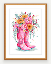 Pink Cowgirl Boots - Watercolour Art Print